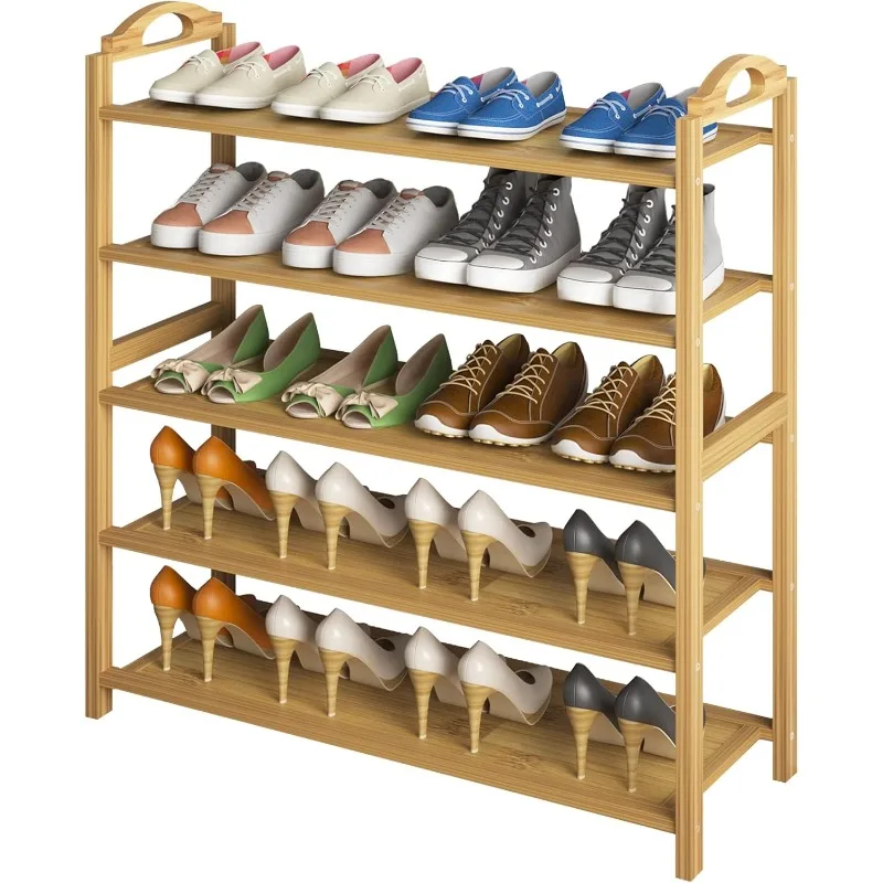 Bamboo Shoe Rack 5-Tier Shoe Storage Organizer Entryway Shoe Shelf