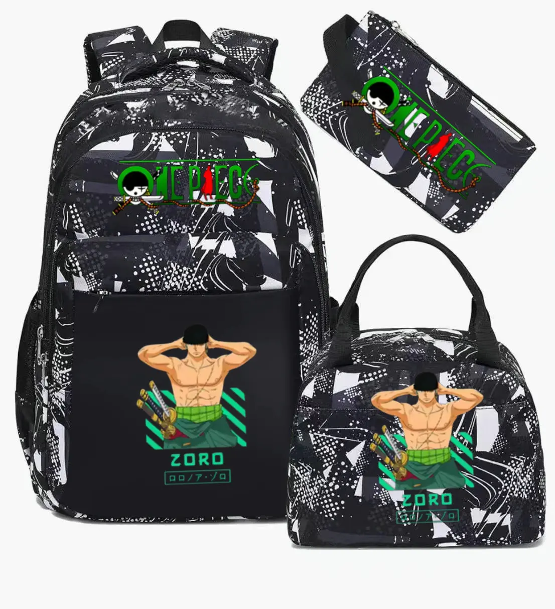 Sac à dos ONE PIECE 3 pièces camouflage pour adolescents, sacs d'école pour ordinateur portable, sacs de voyage pour collégiens/lycéens, mochilas