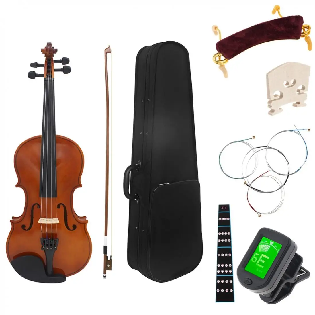 

4/4 Full Size Solid Wood Violin Set with Hard Case, Bow, Shoulder Rest Strings and Bridge Accessories, Beginners Violin Kit