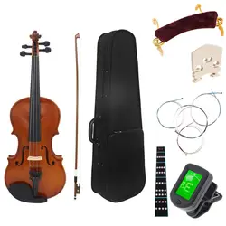 4/4 Full Size Solid Wood Violin Set with Hard Case, Bow, Shoulder Rest Strings and Bridge Accessories, Beginners Violin Kit