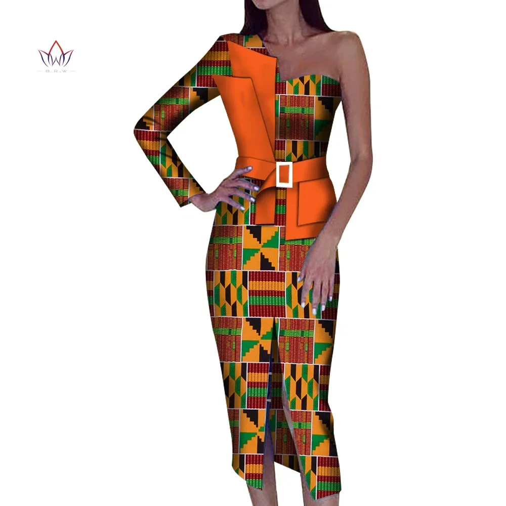 

African Dresses for Women Bazin Riche Dashiki One Should Bodycon Slit Dress Elegant Midi Pencil Dresses WY5340