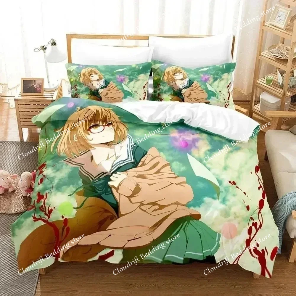 New Beyond The Boundary Bedding Set Cartoon Anime Three-piece Set Adult Kid Bedroom Polyester Duvet Cover Sets