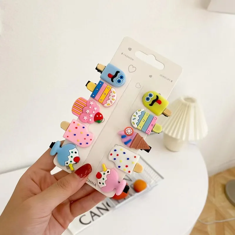 10Pcs New Fruit Ice Cream Baby Harmless Hair Clip Korean Cartoon Animal Forehead Fragmented Hair Children's Duckbill Clip