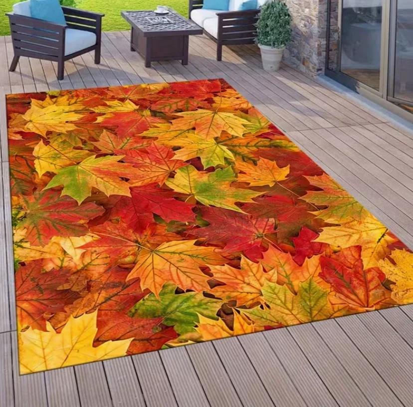 Autumn Maple Leaf Outdoor Rug Mat - Flannel Carpet, Vibrant Autumn Color Decoration Courtyard, Camping Living Room, Bedroom