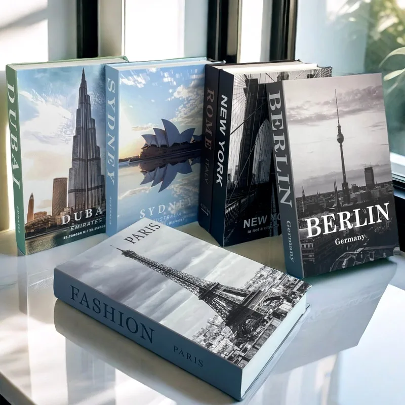 Urban Architecture Luxury Fake Book Storage Box Modern Decorative Books Coffee Table Bedroom Home Decor Paris Tower Rome London