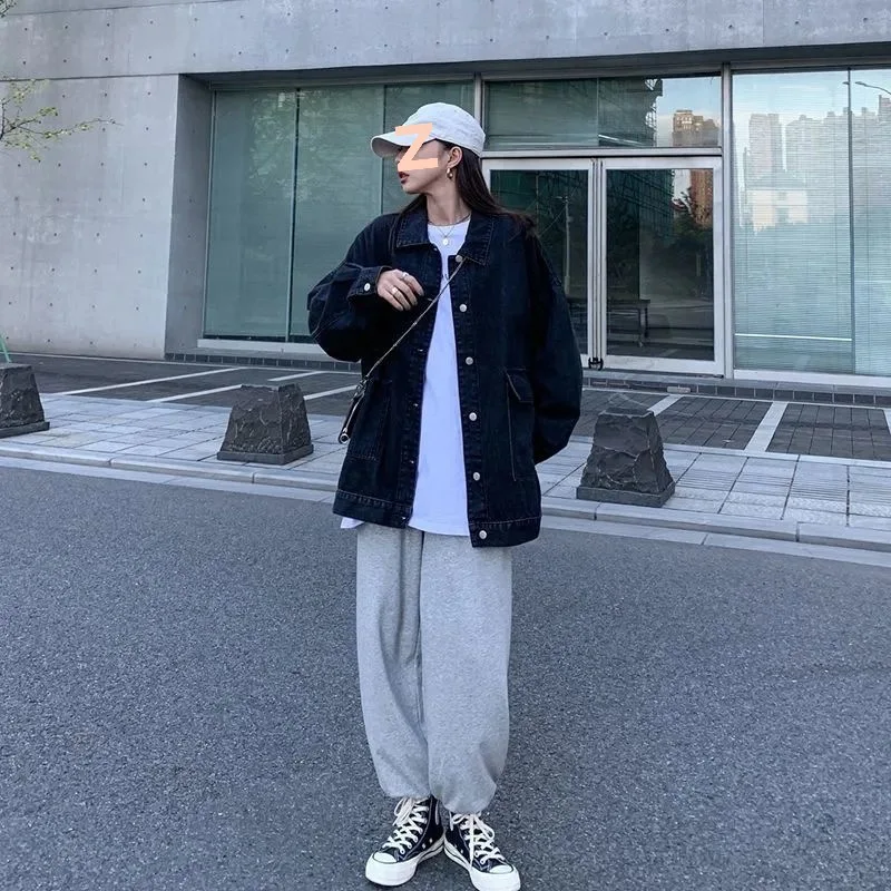 

Джинсовое пальто большого размера, женское осеннее твидовое двубортное лоскутное пальто большого размера для колледжа, минималистичный укороченный молодой плиссированный шнурок OL