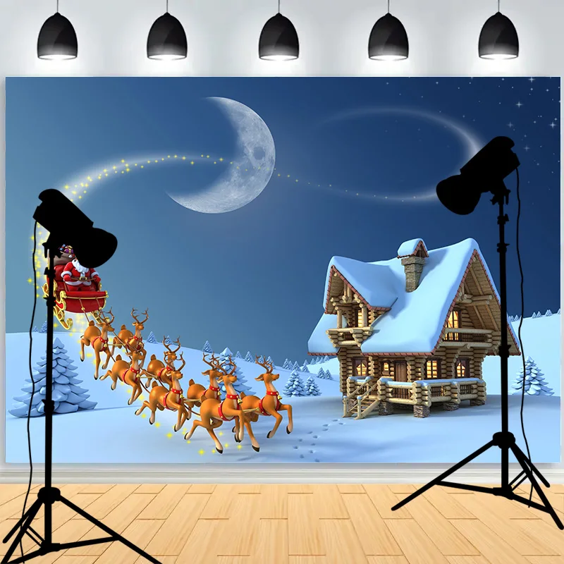 Snowflake Pine Forest Frozen Stream Photography Background Frost Snow Hill Winter Wonderland Studio Backdrops AM-05