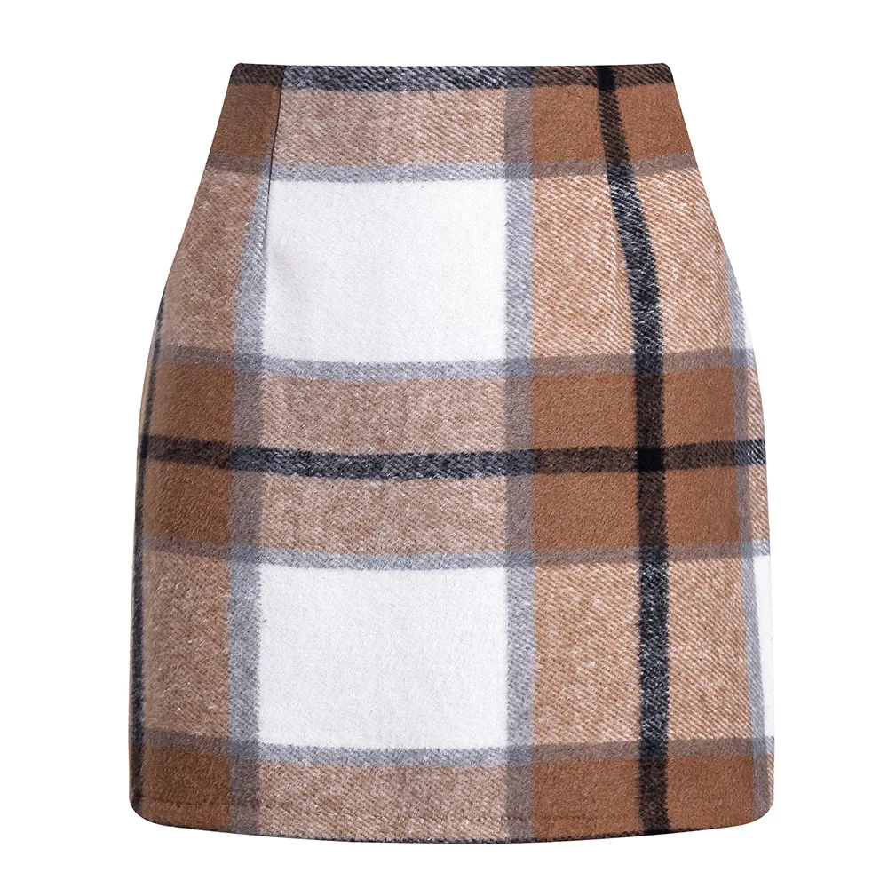  Sexy Tight Pencil Wool Mini Skirt 2023 Autumn New Hot Selling Fashion Street Commuter Women's High Waist Plaid Skirt