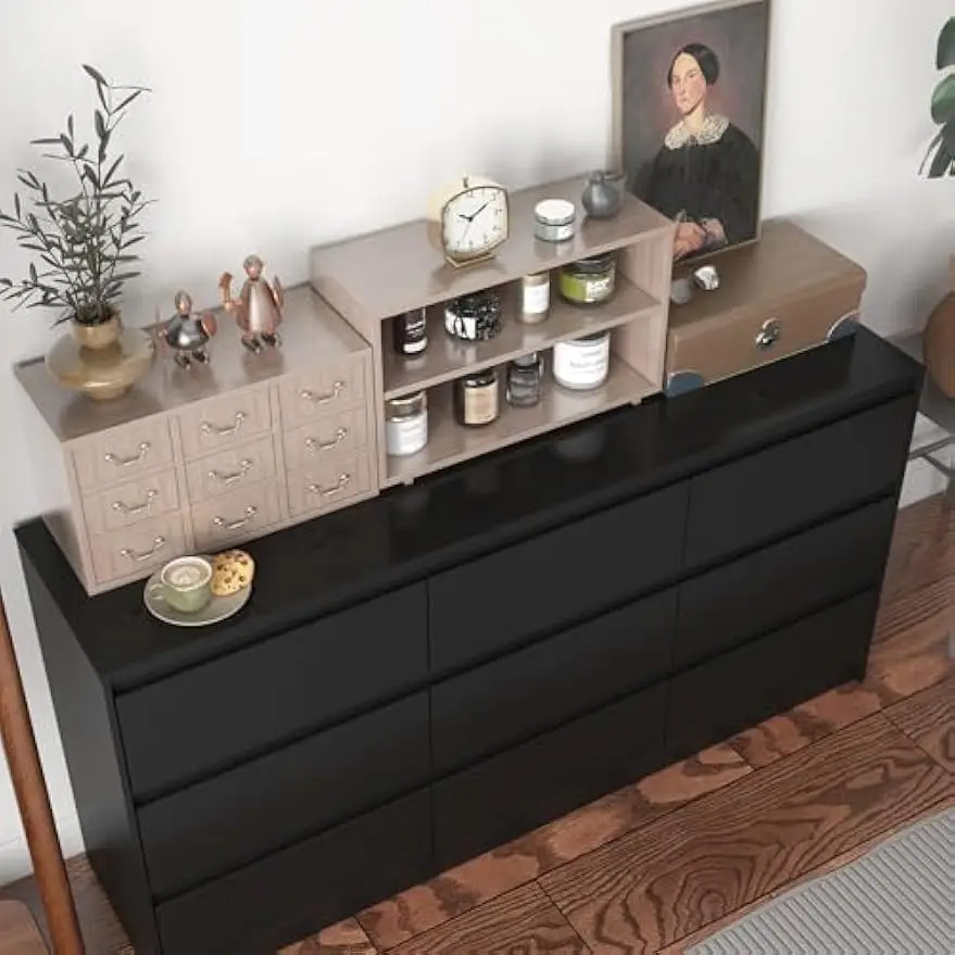 [سعر مخفض! ] خزانة ذات 9 أدراج لغرفة النوم مع أدراج عميقة وخزائن خشبية كبيرة الحجم وخزانة ذات أدراج بدون مقبض، عصرية