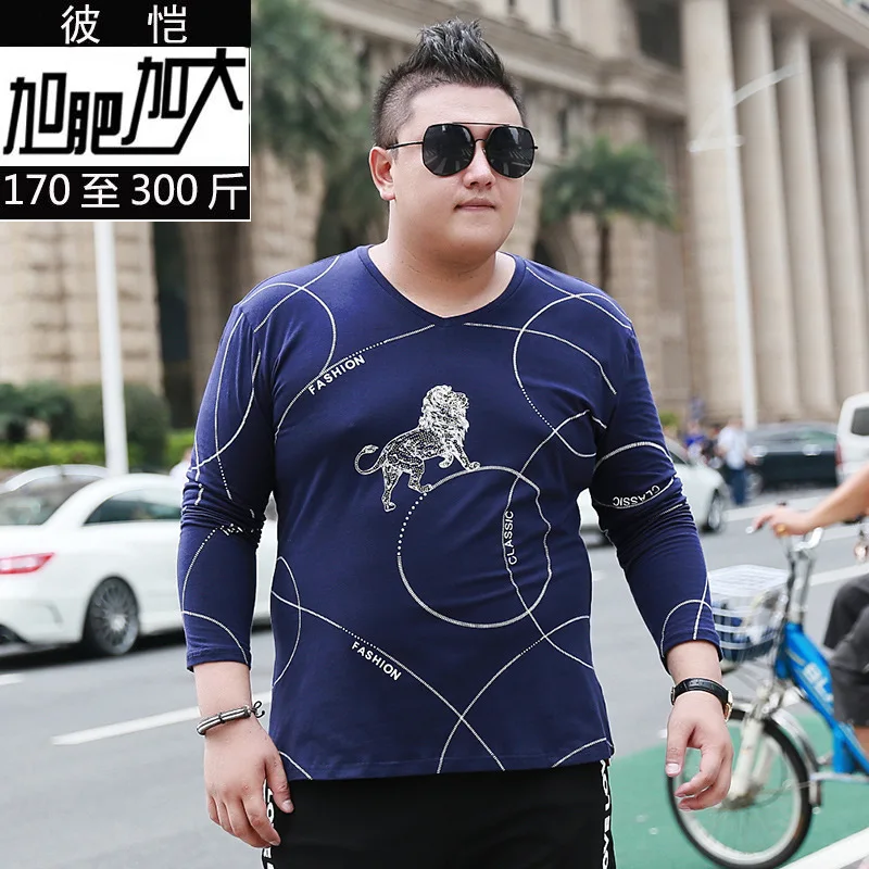 

Fashion Classic Lion Print T Shirt Long Sleeved V-Neck Loose Fit Spring Quality Cotton Oversized 7XL Casual Tees Camiseta Hombre