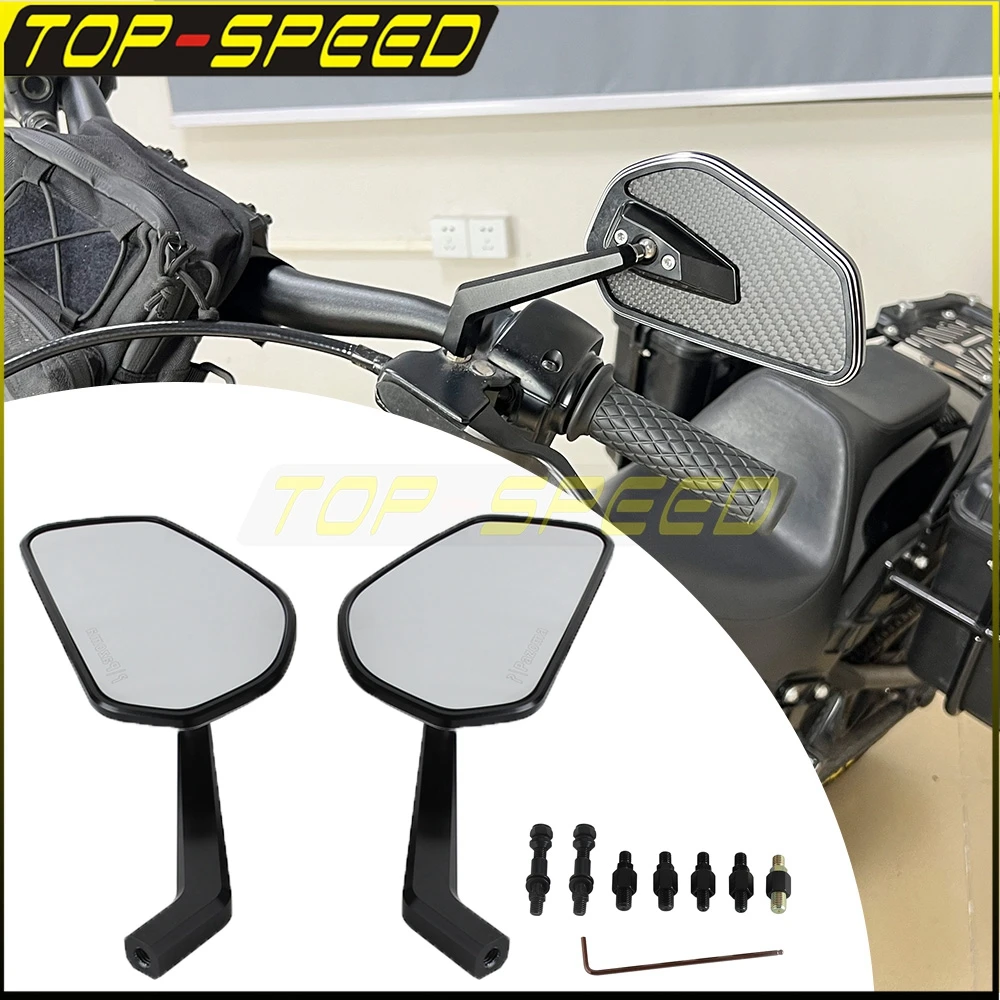 Black Motorcycle Left&Right Back Rearview Mirror For Harley Bobber Chopper Cruiser Scooters ATVs Street Sports Bikes Rear View