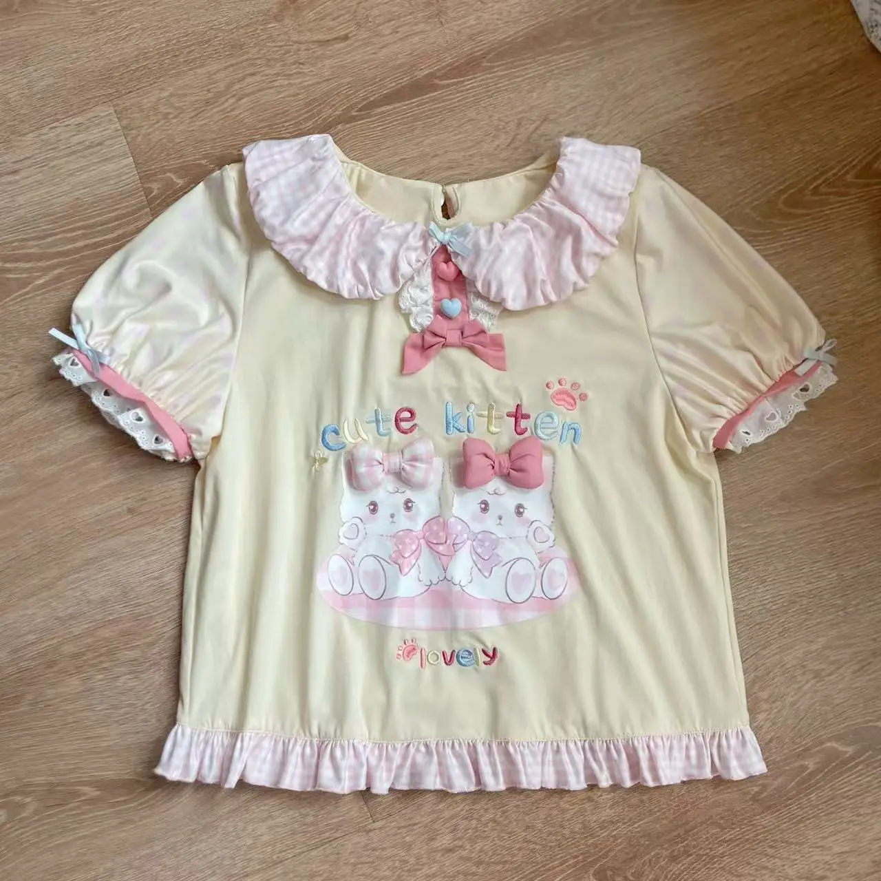 Japanese Kawaii T-Shits Women Casual Y2K Crop Top Sweet Lolita Tees Design for Girls Clothing Short Sleeve T Shirts Outwear Chic - view 2
