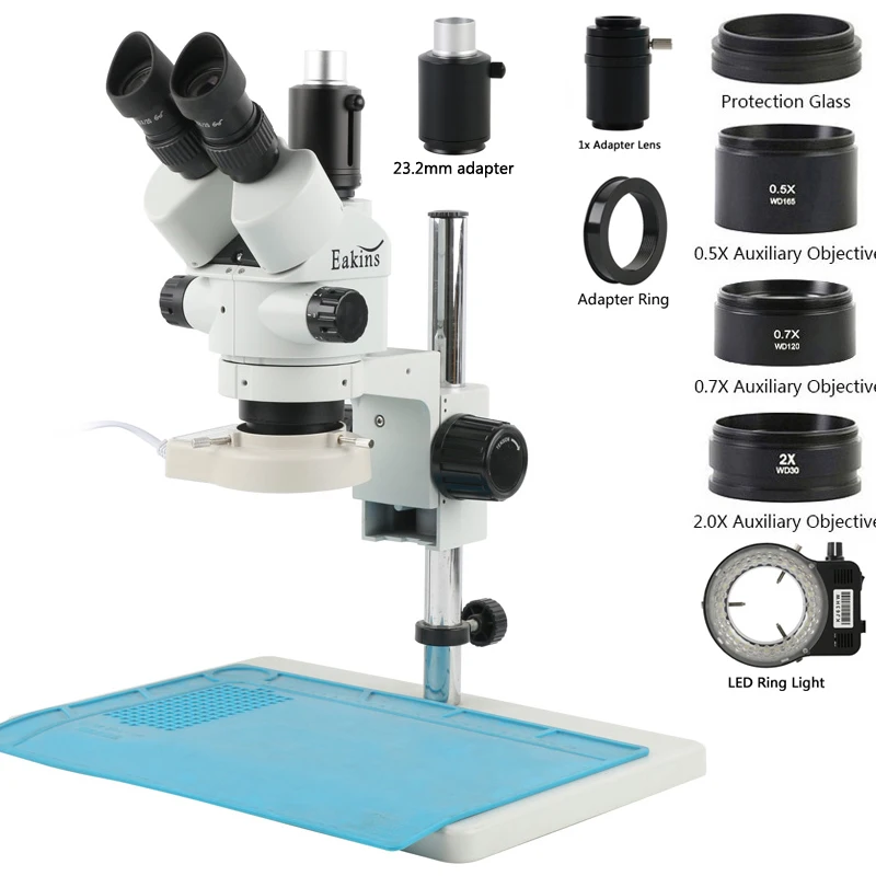 Eakins Zoom 3.5X-90X Zoom Simul-Focal Trinoculaire Focusseerbare Stereomicroscoophouder voor telefoonreparatie PCB-solderen