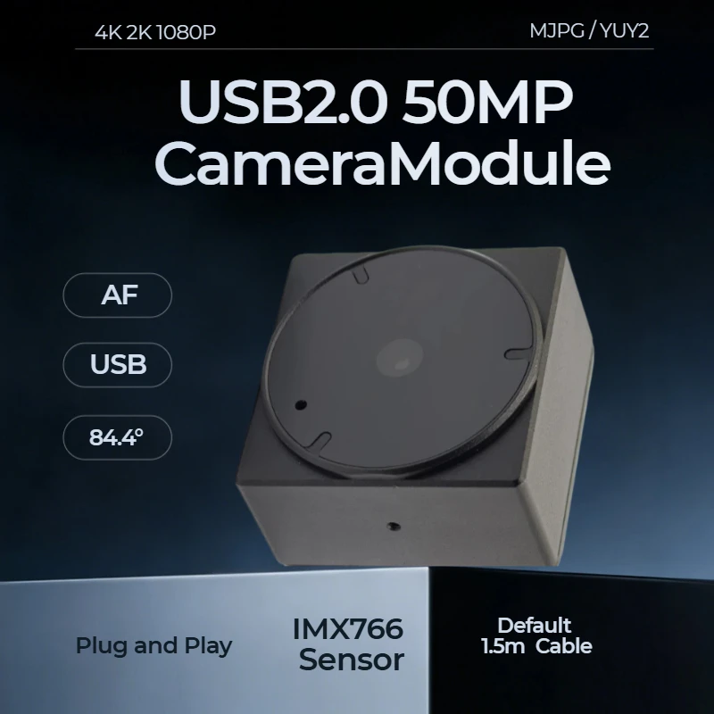 High Resolution 50MP USB Camera 4K 30fps AF Webcam for Machine Vision Industrial Inspection AI Recognition Compatible with Win10