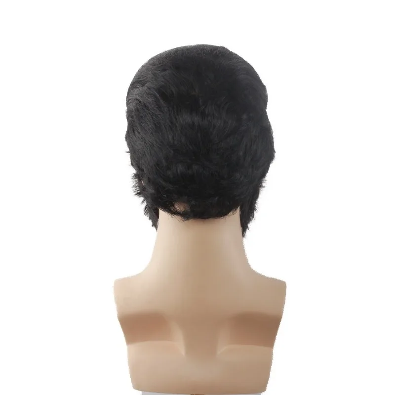 Rock and Roll Elvis Presley Cosplay Wig Daily Wear Melt Fibers Masquerade Party Stage Performance Black Short Hair