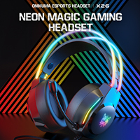 ONIKUMA X26 Wired Headphones with RGB Head Beam Flexible Mic Button Control Surround Sound Gaming Headset Gamer for Compute PC