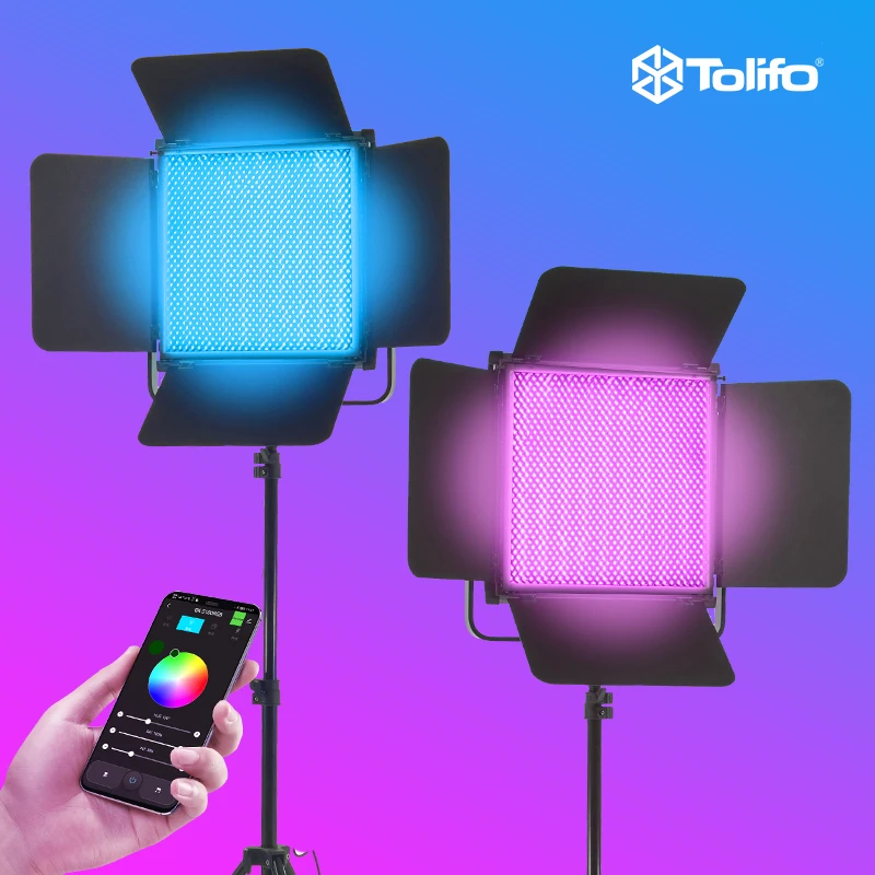 TOLIFO RGB LED Video Light Photography GKS100RGB Flat Panel Fill Lamp 2700-10000K Filming Light for Live Streaming Photo Studio