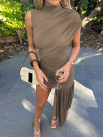 Balitops Summer Draped Ruched Sexy Mini Dress Women 2025 New Irregular High Waist Slim Fit Dress Female Elegant Club Tank Dress