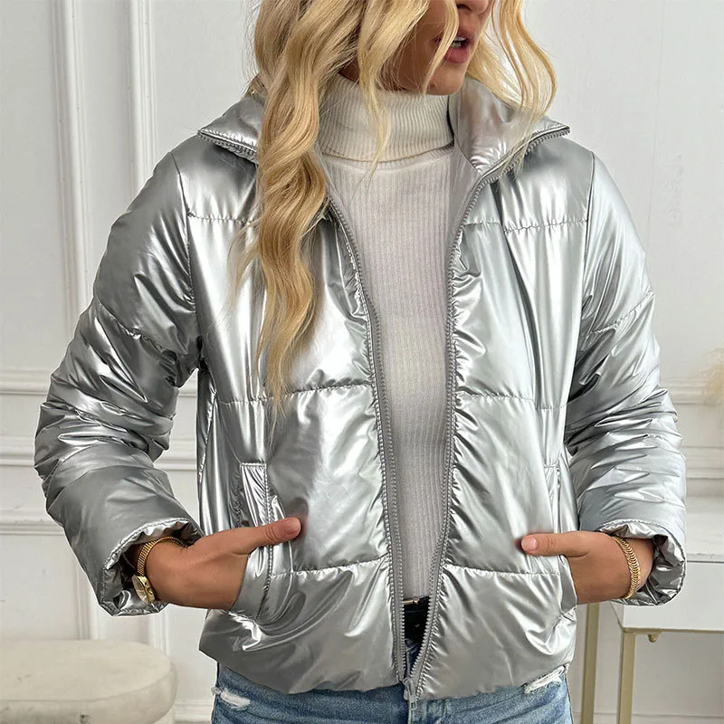 AC660 Abrigo acolchado de algodón de estilo coreano para mujer, conjunto de traje de pan de glitania, ropa de abrigo cálida con cuello a la moda para invierno