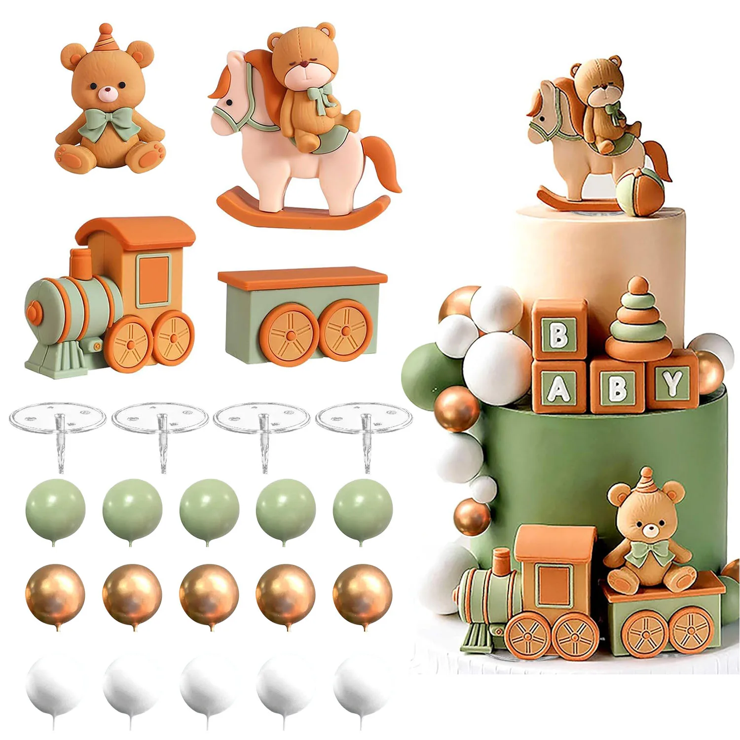 Bär Kuchen Dekoration natürliche Baby Dusche Kuchen Topper Bären Zug Kuchen Dekoration Baby Dusche Geburtstag Kuchen Dekoration