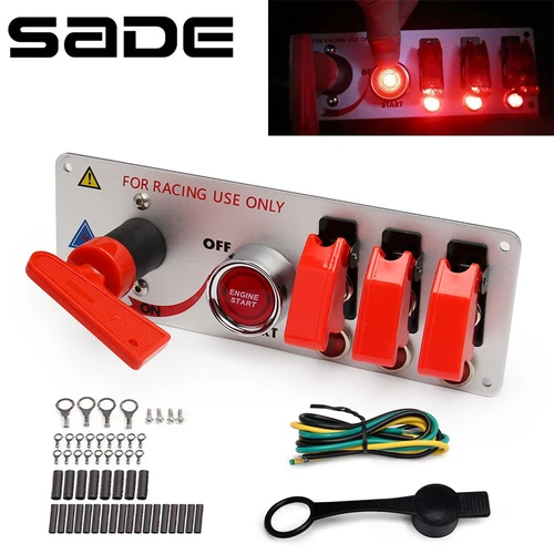 Panel de interruptor de encendido LED automático de 12V, botón de encendido/apagado de arranque del motor de coche de carreras, interruptores de palanca de encendido 5 en 1