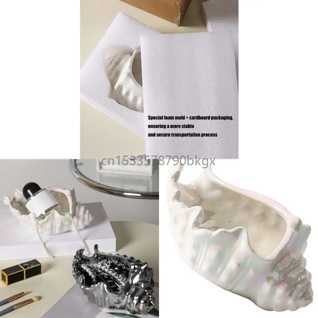 

Ceramic Jewelry Display Dish Scratch Resistant Conch Pattern Decorative Storage Accessory for Necklaces Bracelets J78E