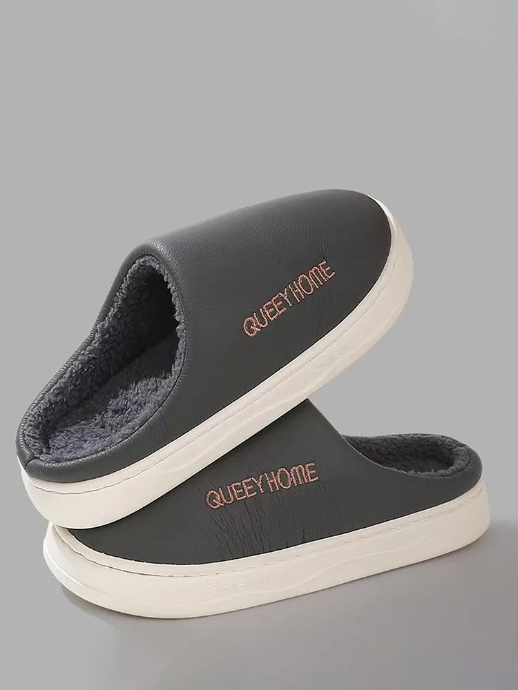 Men\'s cotton slippers for autumn and winter, thick-soled, anti-slip, warm, and fleece-lined new fuzzy cotton slippers