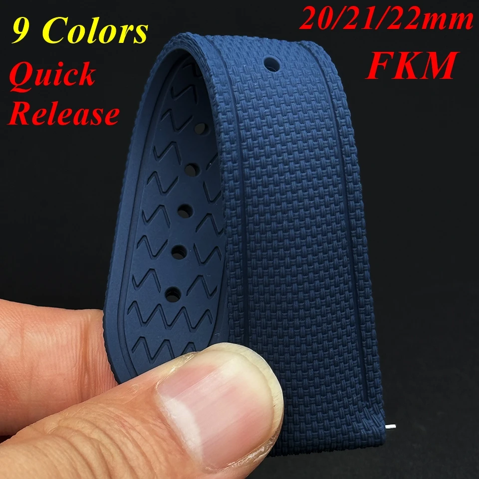 Pulseira de relógio de borracha FKM trançada de 20/21/22mm com liberação rápida para Omega, Rolex, Seiko, Citizen, Longines, Tissot, pulseira universal.