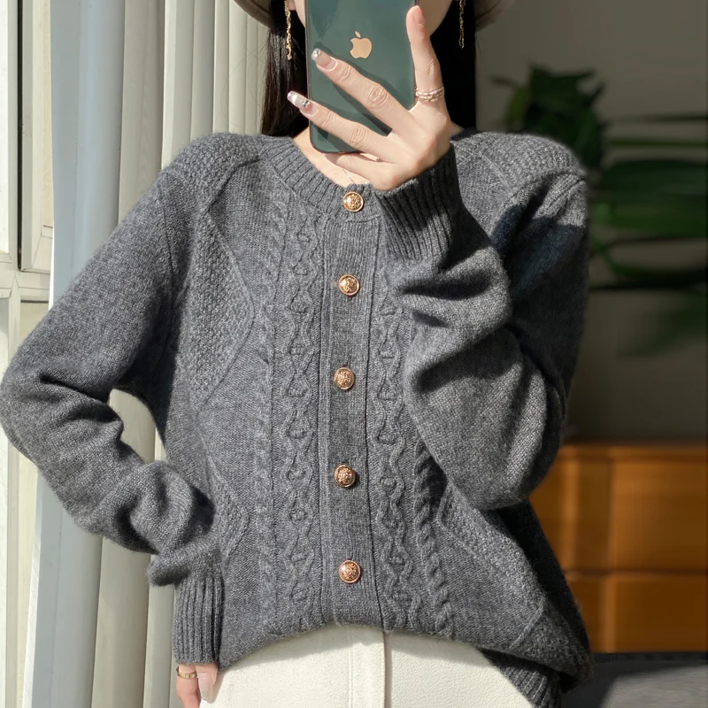 Cardigan décontracté en pure laine, manteau polyvalent, tout optique, automne, hiver, nouveau, 2024