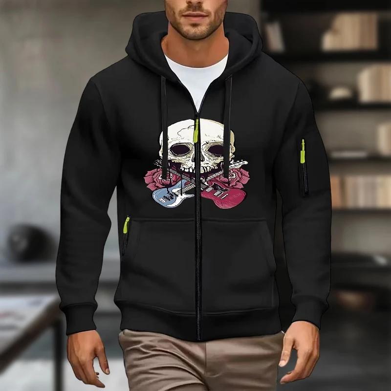 سترة بغطاء للرأس بجيب بسيط وأكمام طويلة، سترة بغطاء للرأس مطبوعة على الموضة للرجال، سترة كاجوال للخريف والشتاء