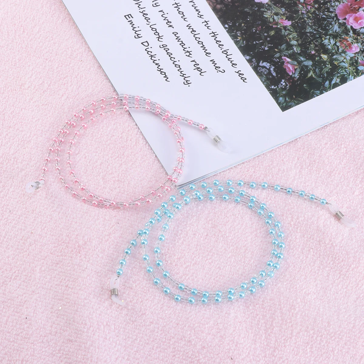 

2Pcs Premium Beaded Eyeglass Strap Anti-Fall Sunglasses Chains Comfortable and Pink Eyeglasses Strap