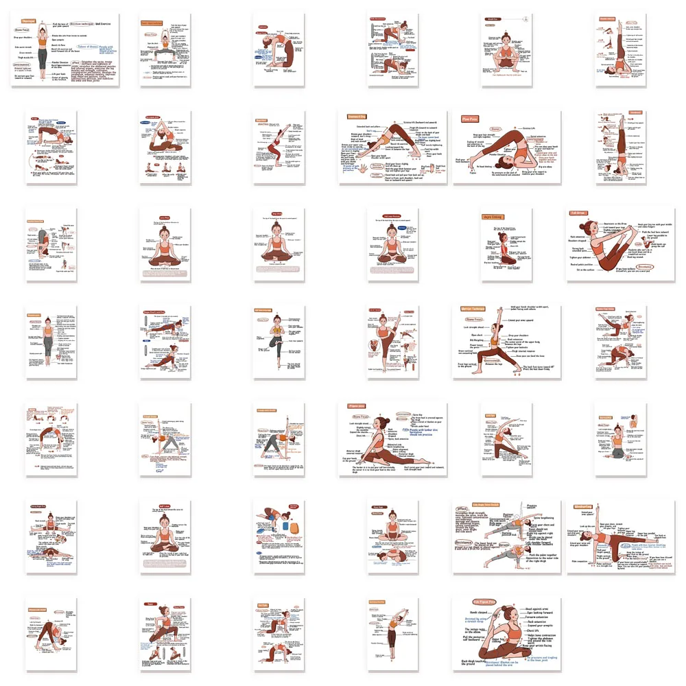 41PCS English Yoga Standard Action Creative Waterproof Stickers Luggage Notebook Speaker Phone Case Stickers