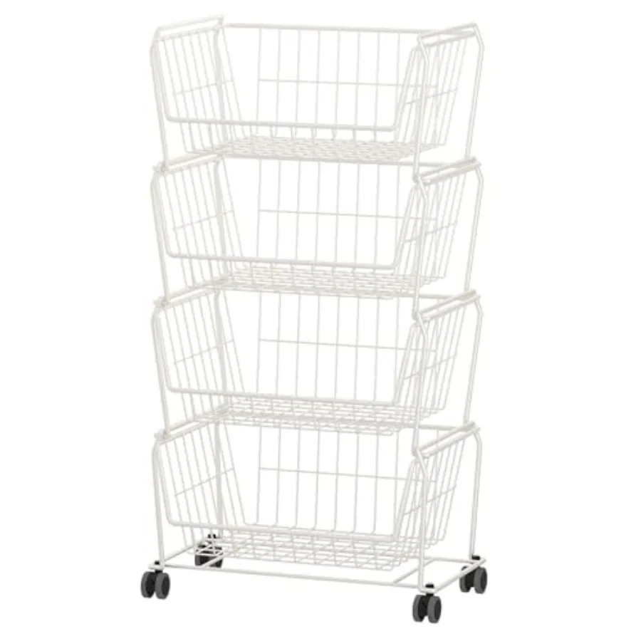 Stackable Metal Storage Carts Dual Use Shelf for Kitchen Fruit Vegetable Baskets with Wheels Storage Rack for Living Room Home