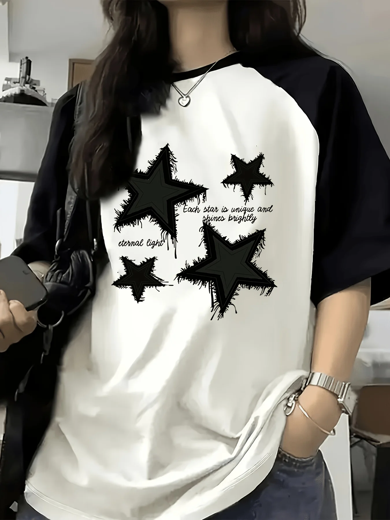 Summer women's T-shirt with five-pointed star print breathable casual fashionable street wear