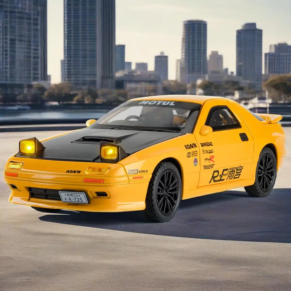 

1:32 Mazda RX-7 RX7 Модель спортивного автомобиля Игрушки из сплава, литой под давлением звук, свет, 4 двери, открытый орнамент с откатным механизмом, игрушечные транспортные средства, подарки для детей