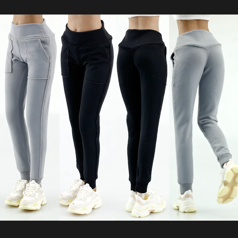 Szare/czarne kolory FA014 1/6 Skala Kobieta Jogging Pencil Pants Slim Spodnie sportowe do 12-calowej figurki akcji Model ciała Dekoracje