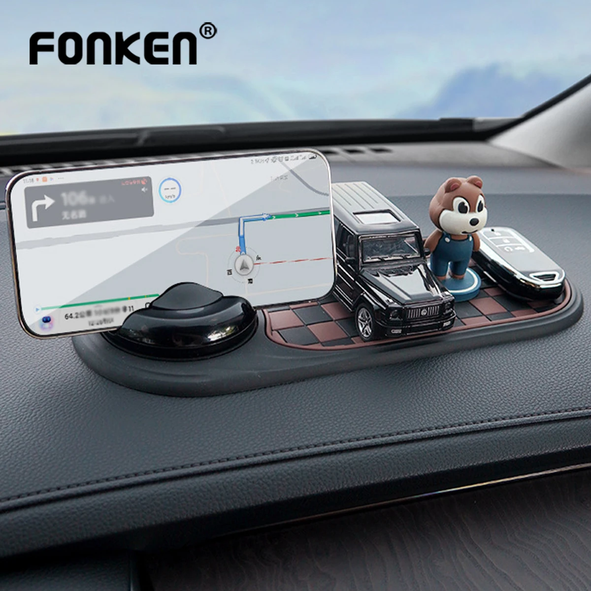 

2-in-1 Silicone Car Anti Slip Pad Dashboard Phone Holder for Center Console License Plate Parking Key Storage Accessories