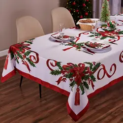 Christmas Ribbon Tablecloth Merry Xmas Table Cloth Harvest Holiday Fall Wedding Party Table Dinning Tablecover Home Decoration