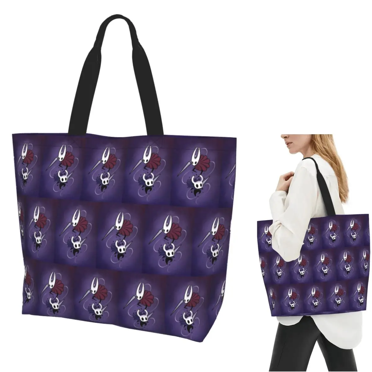 Anime Game Hollow Knight Shopping Tote Bag Canvas Large Capacity Shoulder Bags Shopper Grocery Handbag for Women