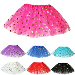 Fashion Rainbow Tutu Skirt Colorful Polka Dot Gold Princess Skirt Tulle Netting Dance Pettiskirt Baby