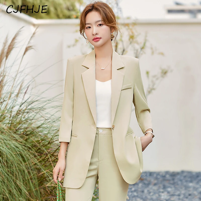 

CJFHJE Early Spring Women's Solid Color Small Suit Coat New Korean Retro Fashion Professional Suit Pants Women Casual Coat Top