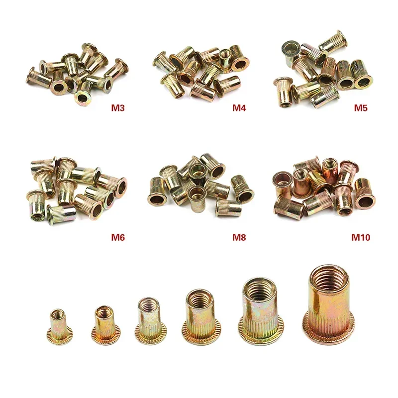 10/20PCS Zinc Plated Carbon Steel Rivet Nuts M3 M4 M5 M6 M8 M10 Flat Head Threaded Rivet Insert Nutsert Cap Rivet Nut Rivnut