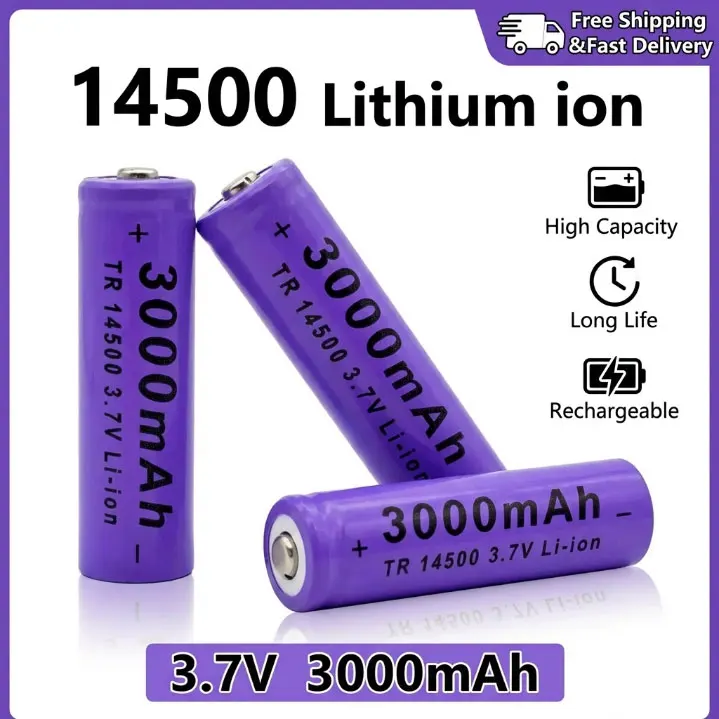 Rechargeable 14500 Battery 3.7V 3000mAh Li-ion, Perfect for LED Flashlights, Handheld Torches and Kids’ Toys