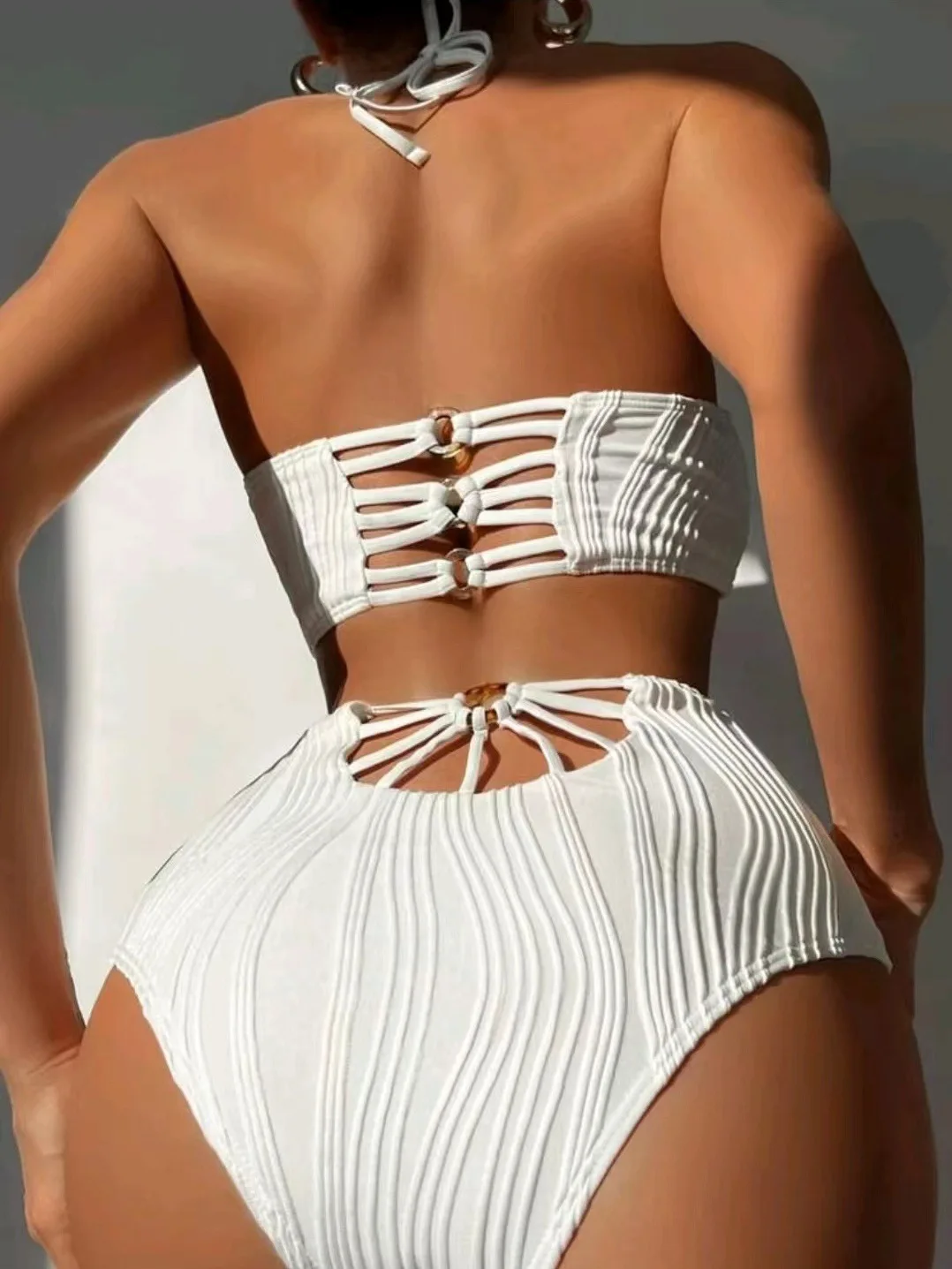 

2026 Sexy High Wasited Swimsuit Women Solid White Bikini High Neck Swimwear Female Bathers Bathing Swimming Swim Suit Beachwear