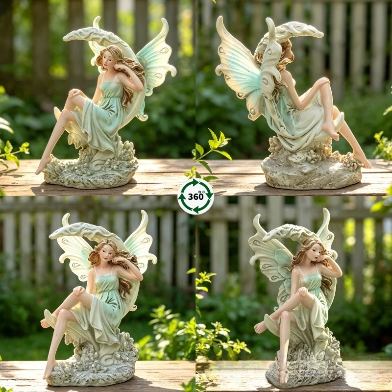 Nordic Resin Angel Girl Sculpture Ornaments Outdoor Courtyard Balcony Fairy Miniature Statue Crafts Garden Decoration Statue view 4