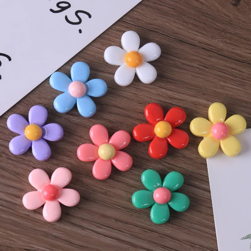 10pcs Mini Colorful Five Petal Flower Flatback Charms Flower Model Resin Craft Accessories Handmade Decoration Desktop Ornament