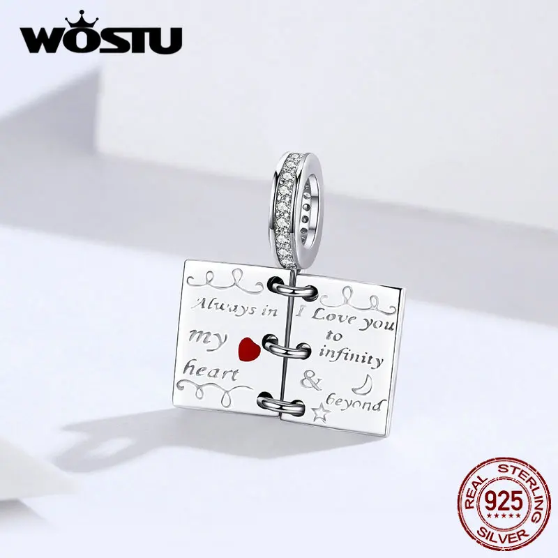 WOSTU 925 Sterling Silver Beads Note Book Charms Fit Original Bracelet Pendant DIY Necklace Fashion Jewelry Gift For Women