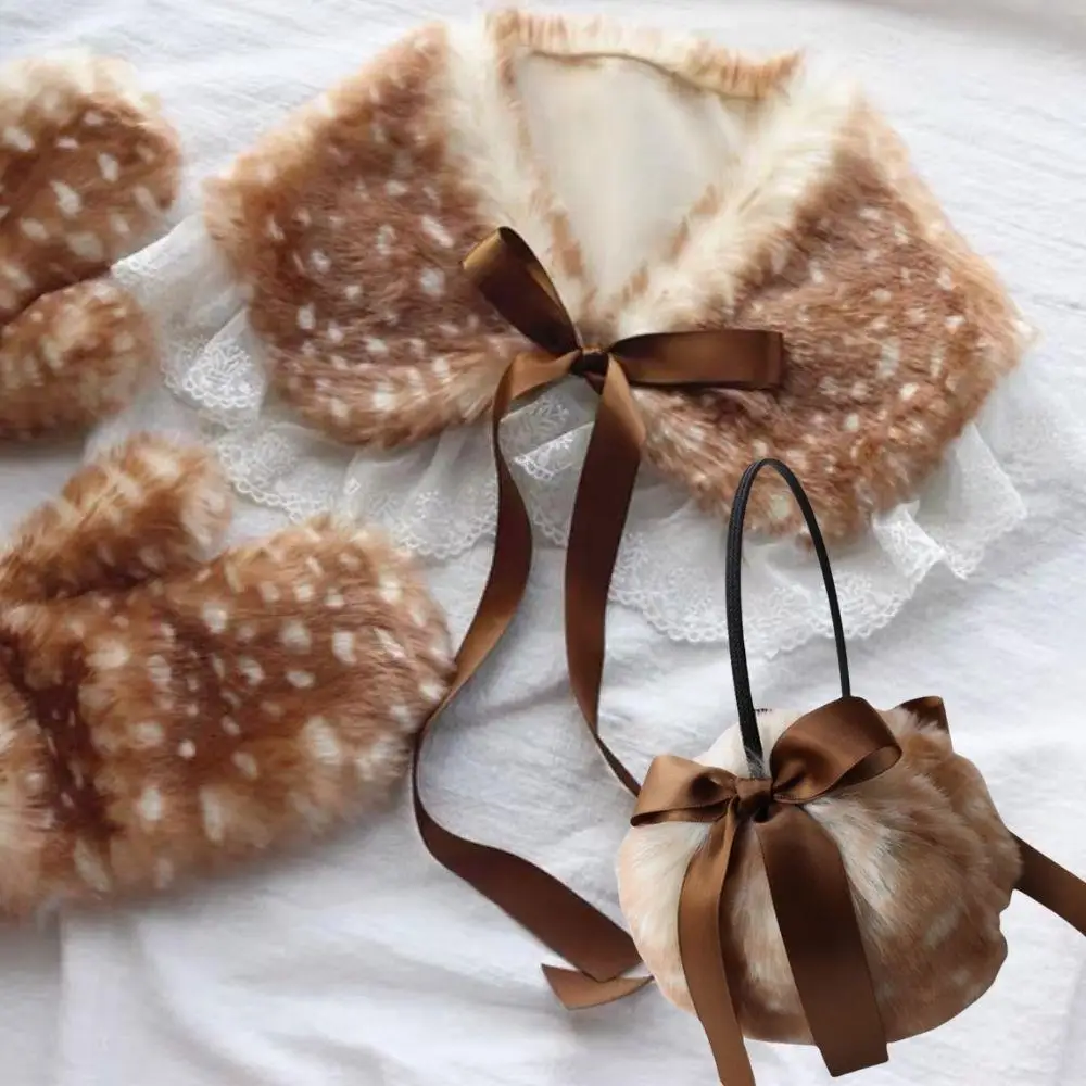 Harajuku القوطية قفازات كاملة الأصابع وهمية طوق الحلو لوليتا عيد الميلاد قرون الدفء رقيق غطاء للأذنين اليابانية الغزلان الأصفاد شال