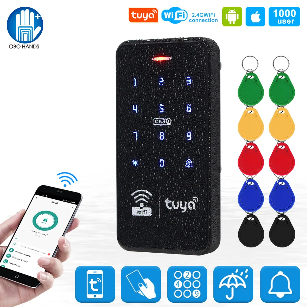 Wifi Tuya Smart Access Controller Rfid Toetsenbord Ip68 Waterdicht Touch Toetsenbord 13.56Mhz Wachtwoord Lock App Afstandsbediening Systeem