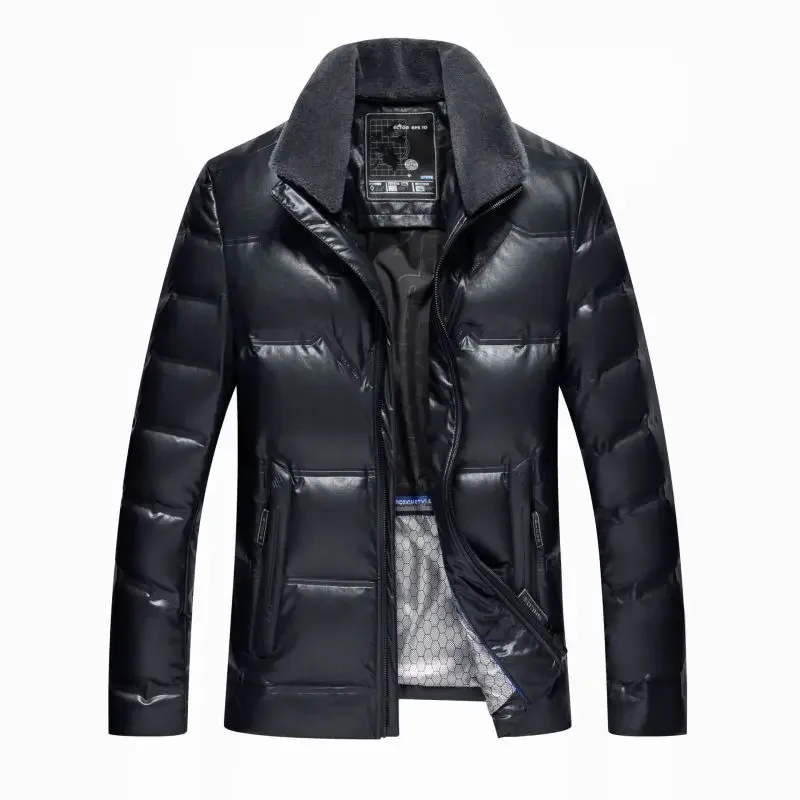 2023 Winter Middle and Young Men's Standing Collar Thickened Leather Down Jacket